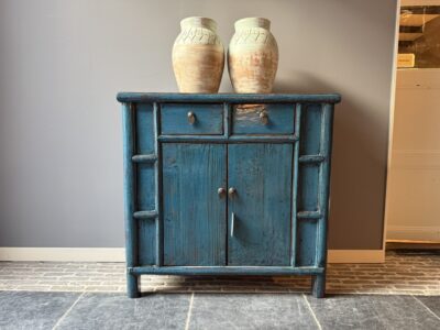 Antiek Chinees Kastje Blauw Gelakt 92CM